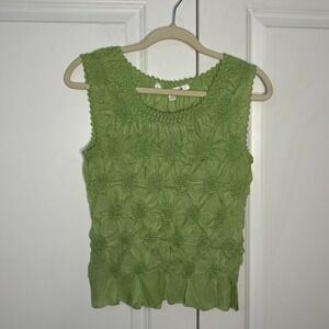 Max Studio Green Floral Smocked Tank Top
